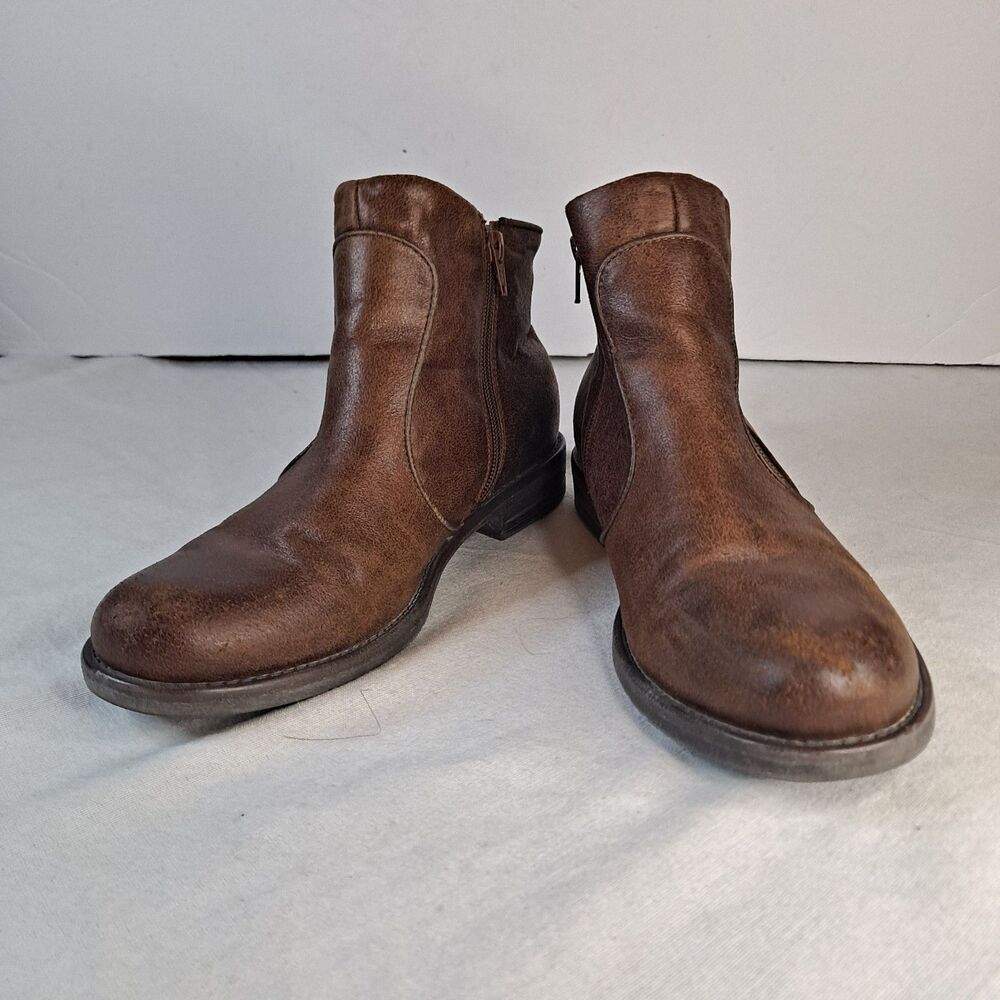 Baretraps Cathryn Bootie Womens 10M Textile Upper Block Heel Brown Zipper Accent